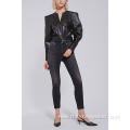 Trendy Clothing Ladies V Neck PU Leather Jacket